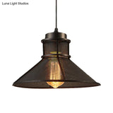 Vintage Style Hanging Light With Mesh Conic Shade - Metallic Pendant Ceiling
