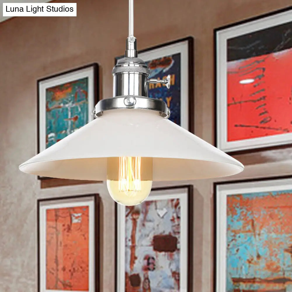 Vintage Style Conic Restaurant Pendant Lamp: Height Adjustable With White Glass Black/Bronze/Brass