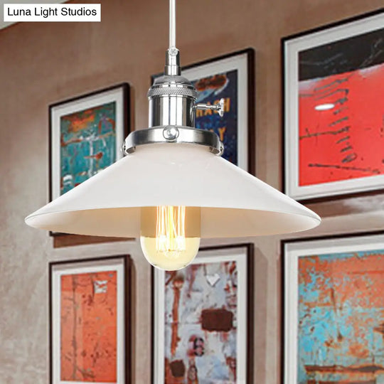 Vintage Style Conic Restaurant Pendant Lamp: Height Adjustable With White Glass Black/Bronze/Brass
