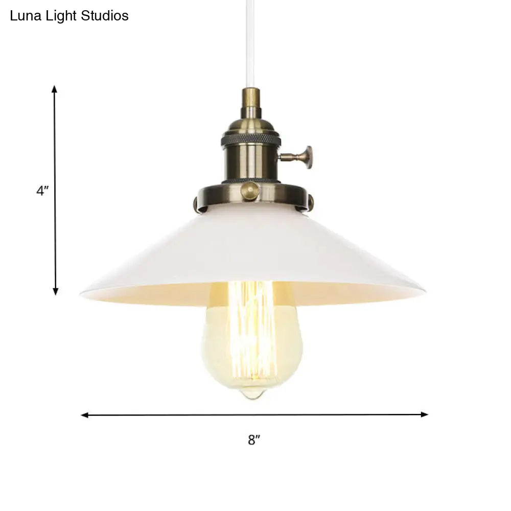 Vintage Style Conic Restaurant Pendant Lamp: Height Adjustable With White Glass Black/Bronze/Brass