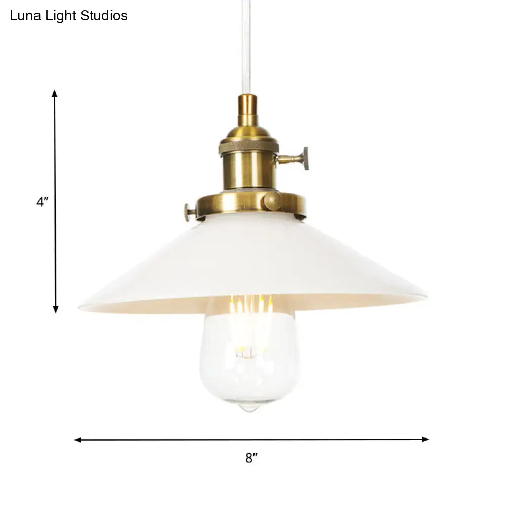 Vintage Style Conic Restaurant Pendant Lamp: Height Adjustable With White Glass Black/Bronze/Brass