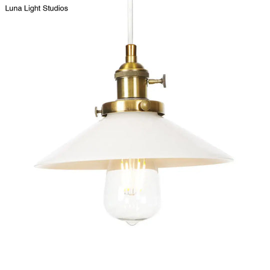 Vintage Style Conic Restaurant Pendant Lamp: Height Adjustable With White Glass Black/Bronze/Brass