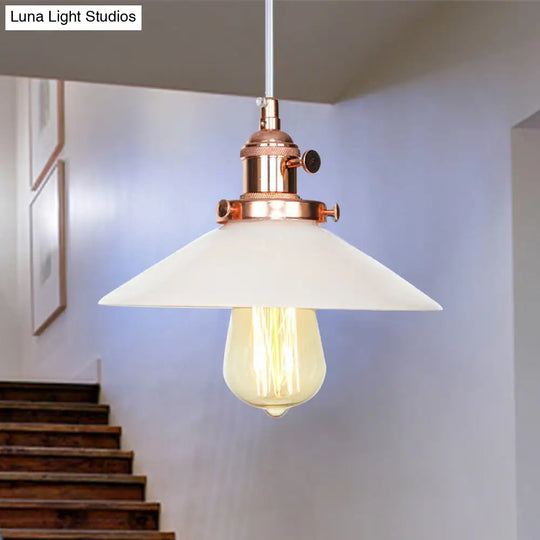 Vintage Style Conic Restaurant Pendant Lamp: Height Adjustable With White Glass Black/Bronze/Brass