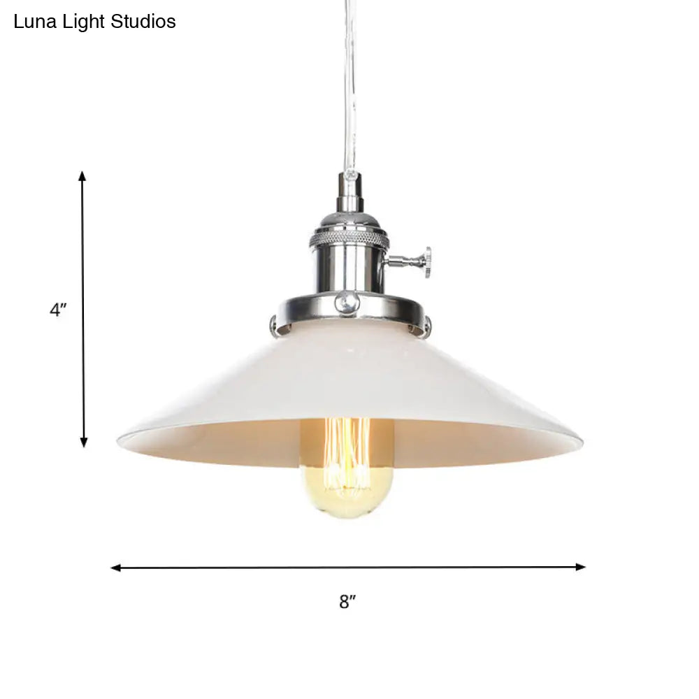 Vintage Style Conic Restaurant Pendant Lamp: Height Adjustable With White Glass Black/Bronze/Brass