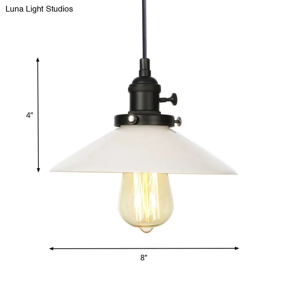 Vintage Style Conic Restaurant Pendant Lamp: Height Adjustable With White Glass Black/Bronze/Brass