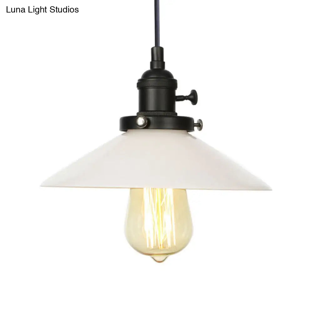 Vintage Style Conic Restaurant Pendant Lamp: Height Adjustable With White Glass Black/Bronze/Brass