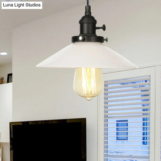 Vintage Style Conic Restaurant Pendant Lamp: Height Adjustable With White Glass Black/Bronze/Brass