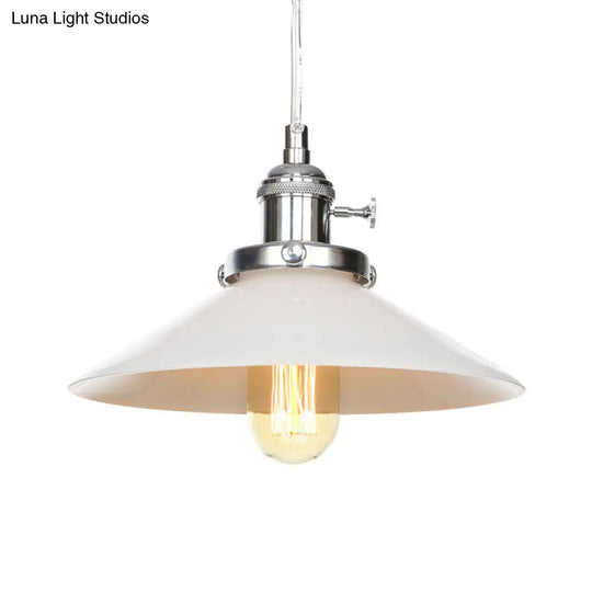 Vintage Style Conic Restaurant Pendant Lamp: Height Adjustable With White Glass Black/Bronze/Brass