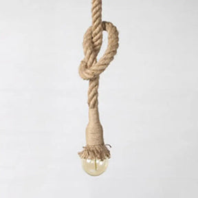 Vintage Style Hemp Rope Pendant Light Fixture For Restaurants - Beige Color Open Bulb 1 Head