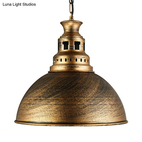 Vintage-Style Iron Dome Pendant Light For Restaurant Ceilings - 1 Head Black/White Vented Socket