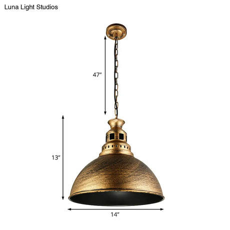 Vintage-Style Iron Dome Pendant Light For Restaurant Ceilings - 1 Head Black/White Vented Socket