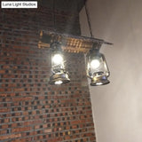 Vintage Style Kerosene Island Light Chandelier With 2 Dark Brown Metal Pendant Lights For Kitchen