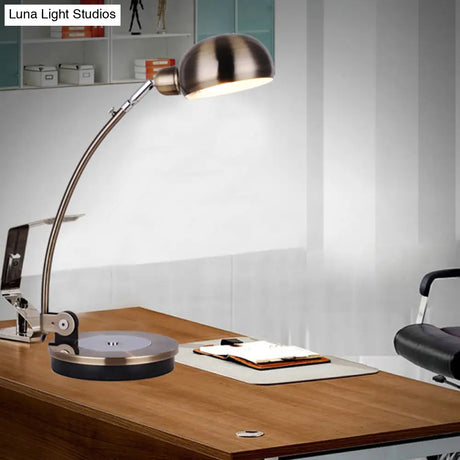 Vintage Style Led Reading Lamp: Domed Shade Black/Silver/Bronze Metal Task Lighting For Office