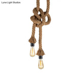 Vintage Style Light Brown Rope Pendant With Open Bulb - 2 Heads Ceiling Hanging Lighting For Bar