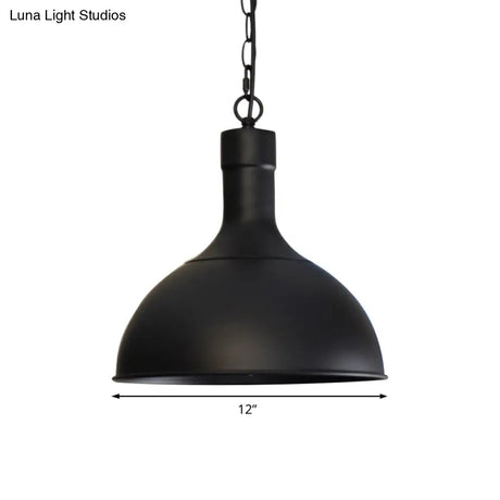 Vintage Style Metal Aged Brass/Black Pendant Lighting For Balcony - 1 Light Dome Shade Ceiling Lamp