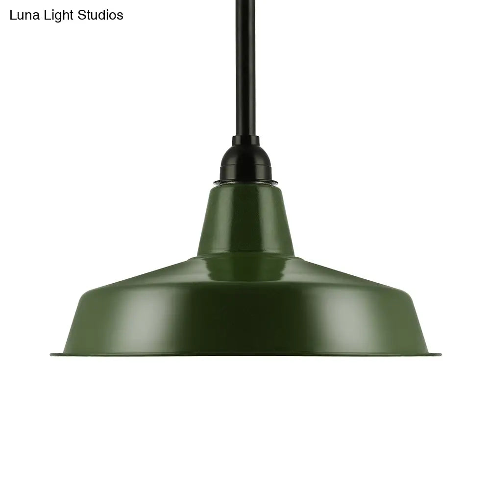 Vintage Style Metal Green Barn Shade Pendant Ceiling Fixture With Flexible Suspension - Ideal For