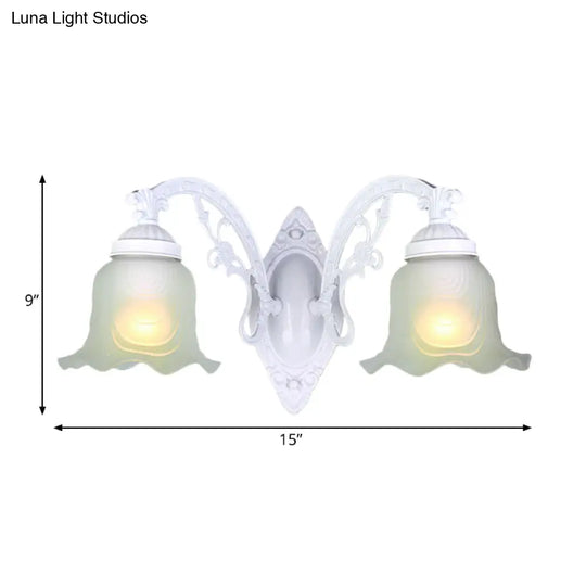Vintage Style Metal Wall Lamp With Frosted Glass Shade Flower Living Room Sconce Light (1/2 Lights)