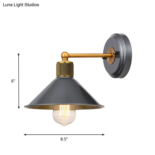 Vintage Style Metal Wall Sconce - Cone Shade Black & Gold Mountable Lamp Single Bulb