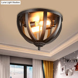 Vintage Style Metallic Cage Ceiling Mount Lamp With 2 Lights In Black For Living Room
