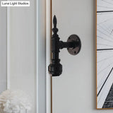 Vintage Style Metallic Matte Black Wall Lighting With Pipe Design And 1 Light For Bedroom