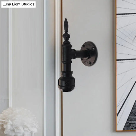 Vintage Style Metallic Matte Black Wall Lighting With Pipe Design And 1 Light For Bedroom