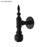 Vintage Style Metallic Matte Black Wall Lighting With Pipe Design And 1 Light For Bedroom