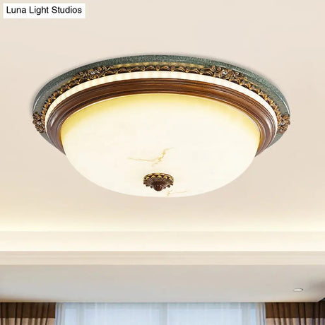 Vintage Style Opaline Glass Led Dome Flush Mount Ceiling Light In Brown - 14’/16’/20’ Width