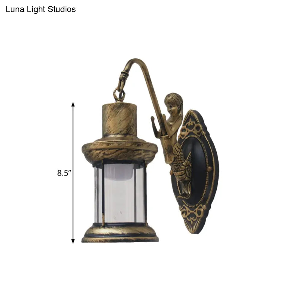 Vintage Style Outdoor Wall Lamp - Clear Glass Sconce Light Black/Bronze/Copper Kerosene 1-Light