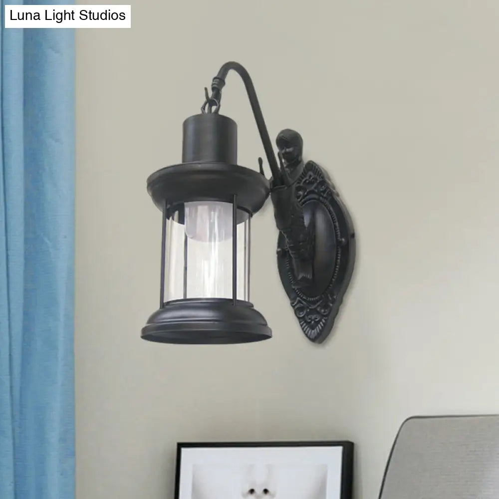 Vintage Style Outdoor Wall Lamp - Clear Glass Sconce Light Black/Bronze/Copper Kerosene 1-Light