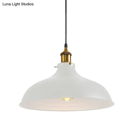 Vintage Style Pendant Lamp For Restaurant - Metal Bowl Ceiling Light In Black/White