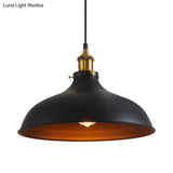 Vintage Style Pendant Lamp For Restaurant - Metal Bowl Ceiling Light In Black/White