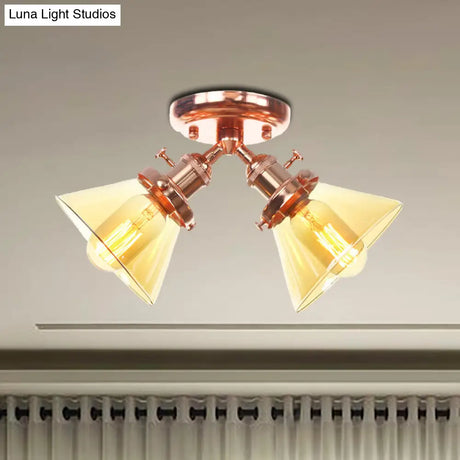 Vintage Style Restaurant Ceiling Light Fixture - 2 Heads Black/Bronze Semi Flush Mount -