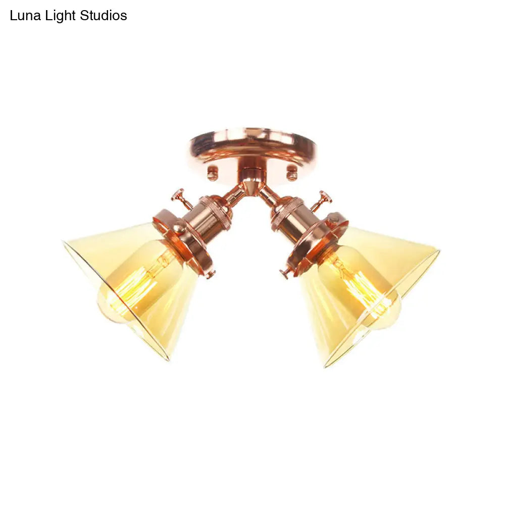 Vintage Style Restaurant Ceiling Light Fixture - 2 Heads Black/Bronze Semi Flush Mount -