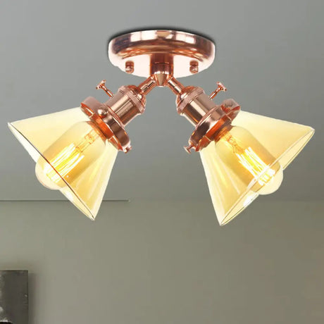 Vintage Style Restaurant Ceiling Light Fixture - 2 Heads Black/Bronze Semi Flush Mount -
