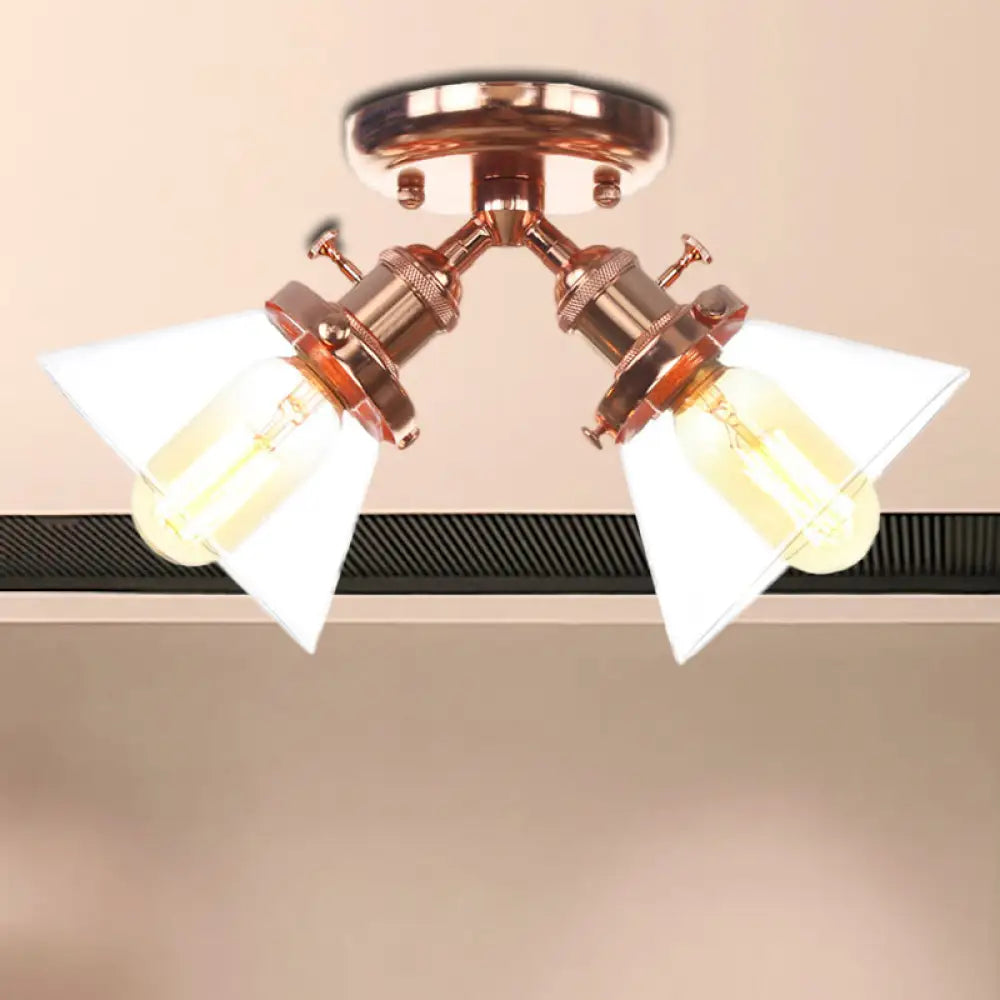 Vintage Style Restaurant Ceiling Light Fixture - 2 Heads Black/Bronze Semi Flush Mount -
