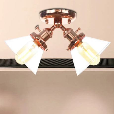Vintage Style Restaurant Ceiling Light Fixture - 2 Heads Black/Bronze Semi Flush Mount -