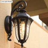 Vintage Style Rippled Glass Sconce With 1-Light And Black Finish Ideal For Yard Wall Mounting