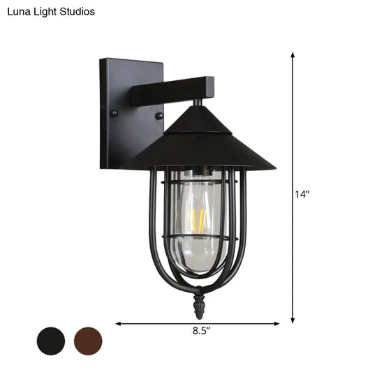 Vintage Style Sconce Lamp With Metal Cage - Clear Glass Black/Bronze Wall Hanging Light Capsule