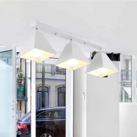 Vintage Style Semi Flush Mount Ceiling Light For Corridor - Black/White Metallic 1/3-Bulb Pyramid