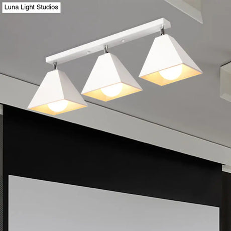 Vintage Style Semi Flush Mount Ceiling Light For Corridor - Black/White Metallic 1/3-Bulb Pyramid
