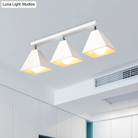 Vintage Style Semi Flush Mount Ceiling Light For Corridor - Black/White Metallic 1/3-Bulb Pyramid