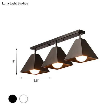 Vintage Style Semi Flush Mount Ceiling Light For Corridor - Black/White Metallic 1/3-Bulb Pyramid