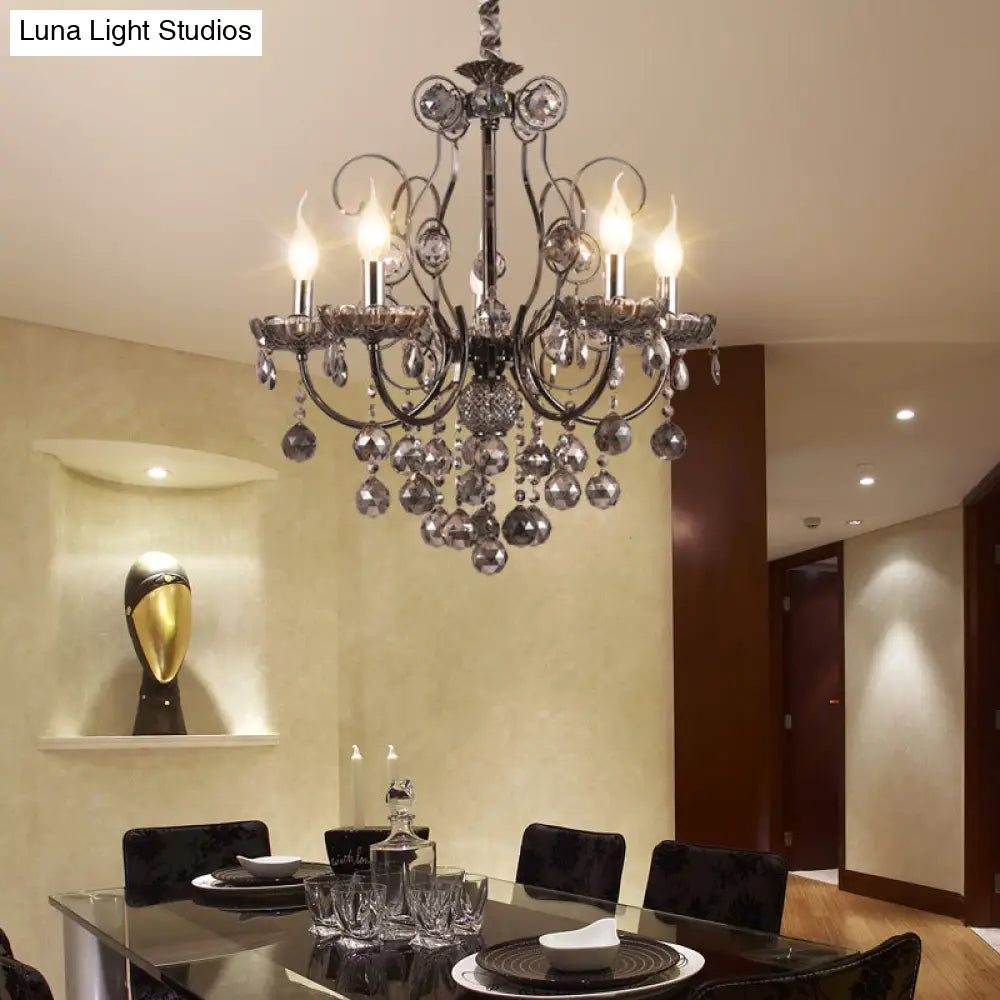 Vintage Style Smoke Gray Crystal Chandelier Light - Pendant Lighting For Dining Room 3/5 Candle
