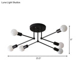 Vintage Style Starburst Metallic Ceiling Chandelier - 6/8 Lights Black Semi-Mount Lighting For