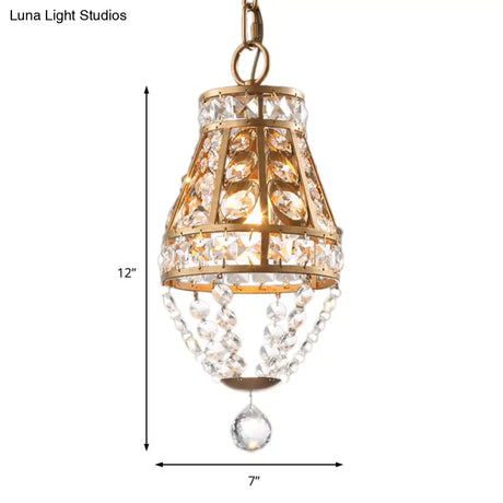 Vintage Style Teardrop Ceiling Pendant Lamp With Crystal Suspension For Corridor - Brass Finish