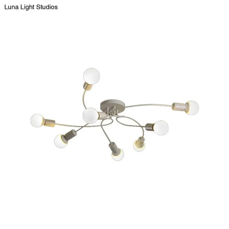 Vintage Style Twisted Arm 8-Light Semi Flush Mount Ceiling Light In Black/White For Living Room