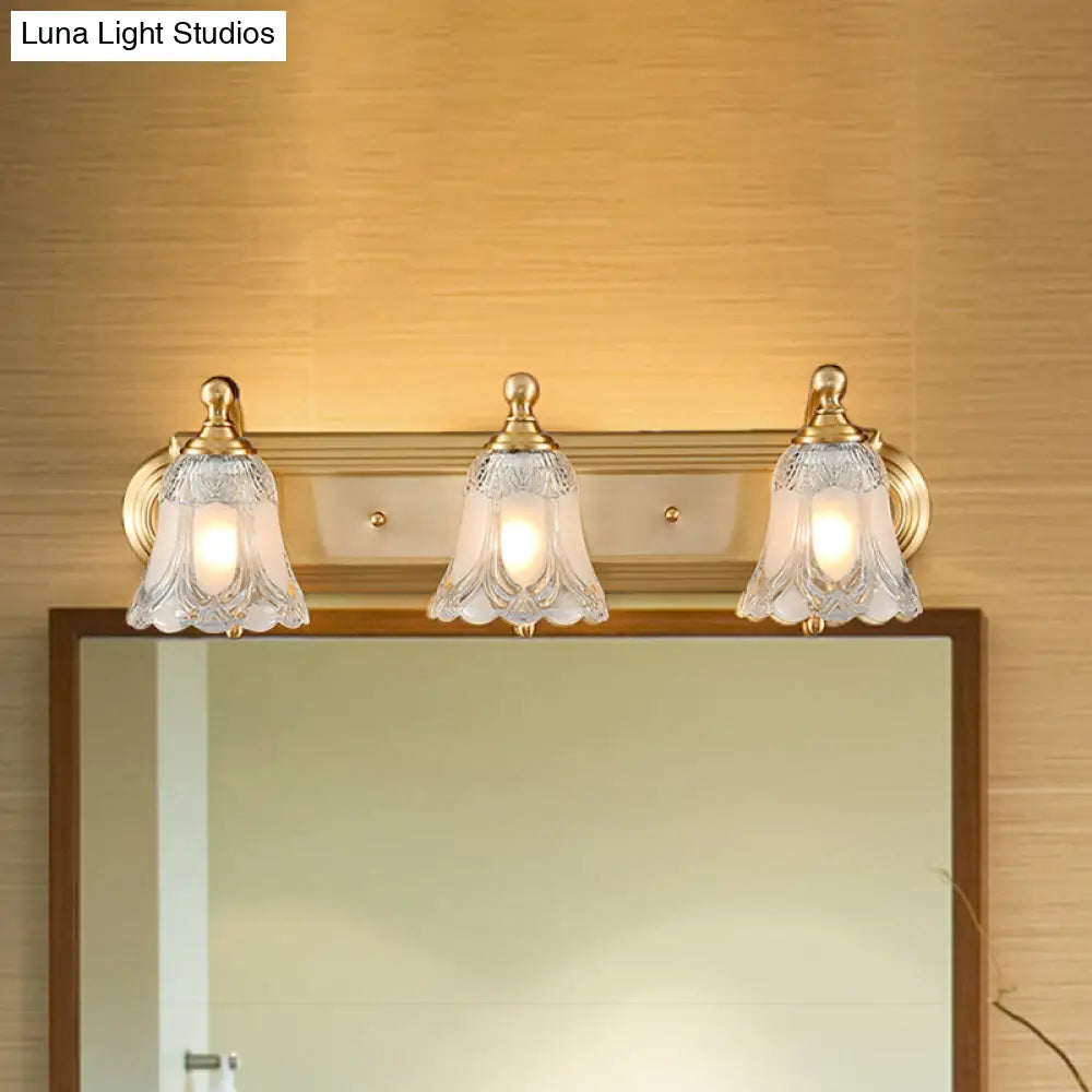 Vintage Style Vanity Sconce Light With Clear Glass Shade Golden Wall Lighting For Bathroom - 2/3
