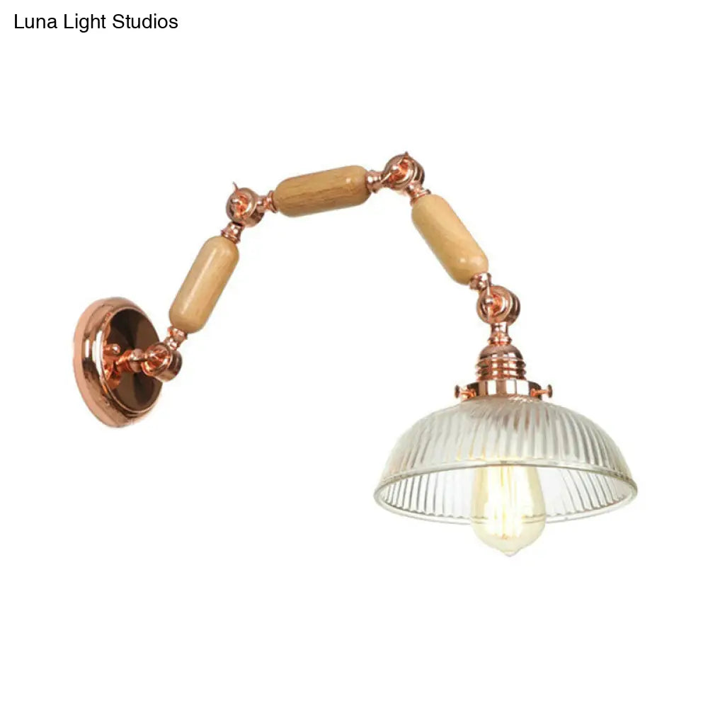 Vintage Style Wall Sconce Lighting Fixture - Ribbed Glass Bowl Shade Single Bulb For Living Room