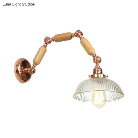 Vintage Style Wall Sconce Lighting Fixture - Ribbed Glass Bowl Shade Single Bulb For Living Room