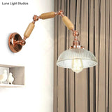 Vintage Style Wall Sconce Lighting Fixture - Ribbed Glass Bowl Shade Single Bulb For Living Room
